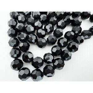 Vintage Vendome Necklace Signed Black Faceted Bead Double Strand 14-16”